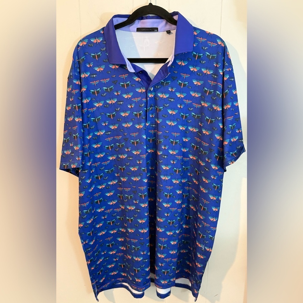 Greyson Golf Performance Polo Shirt Sz XXL Blue Dragonflies Insects